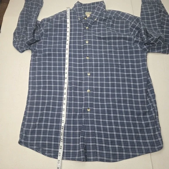 L.L. Bean Men Flannel Plaid Long Sleeve Button-Down Shirt Blue Size Medium - Picture 11 of 15